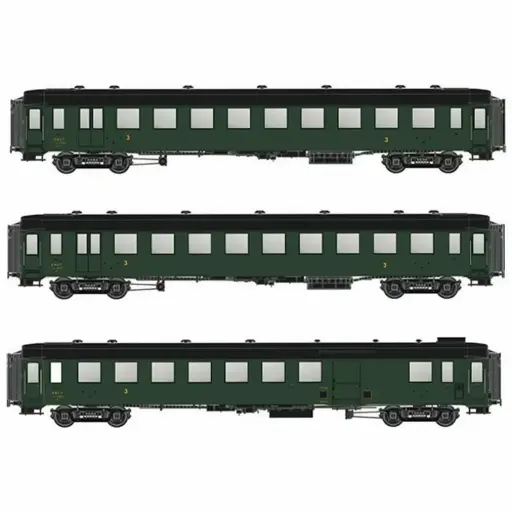 [MW40951] Coffret de 3 voitures OCEM vert 306 à châssis et toit noir - Models World 40951 - HO 1/87 - SNCF - Ep IIIa - 2R