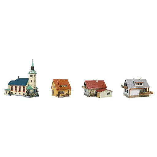 [AU15201] Coffret 1 Eglise et 3 Maisons Individuelles - Auhagen 15201 - HO : 1/87