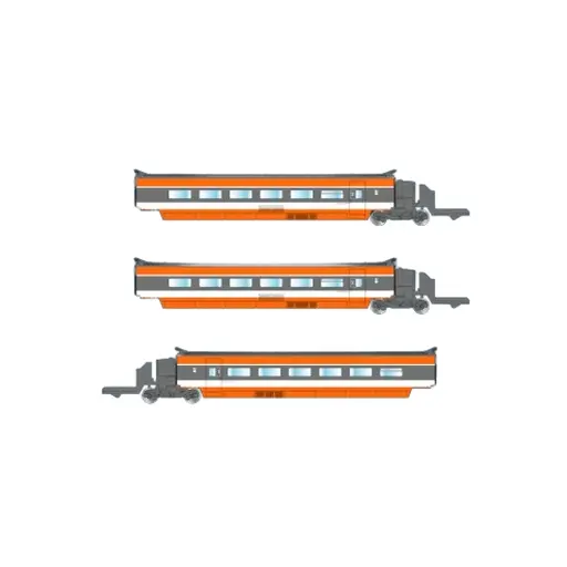 [AZT01-OR2] Coffret de 3 voitures supplémentaires TGV PSE orange - Azar Models T01-OR2 - Z 1/220 - SNCF - EP IV - 2R