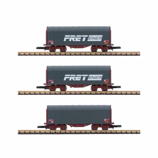 [AZW03-FRP] 3 wagons courts bâchés "FRET SNCF" - Azar Models W03-FRP - Z 1/220 - Ep IV/V - 2R