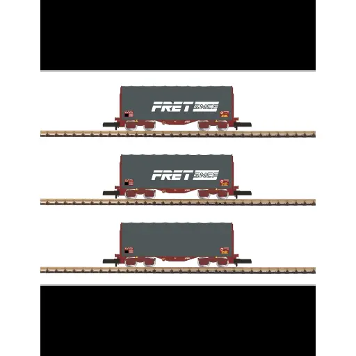 [AZW03-FRP] Set de 3 wagons courts bâchés "FRET SNCF" - Azar models W03-FRP - Z 1/220 - Ep IV/V - 2R