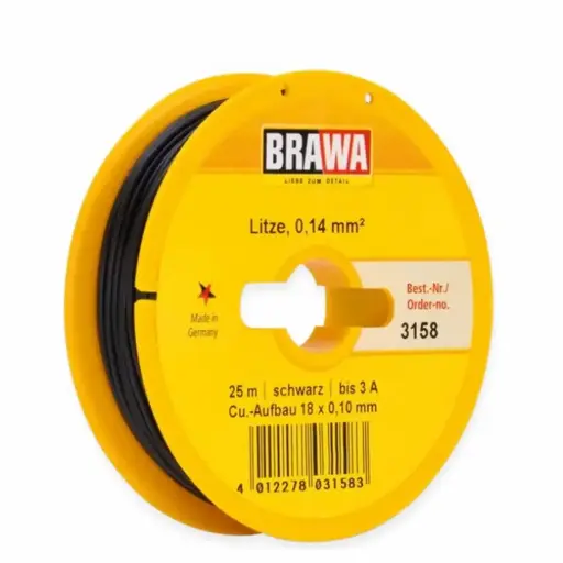 [BR3158] Bobine de fil noir - 0.14 mm² - 25 mètres - Brawa 3158 - toutes échelles