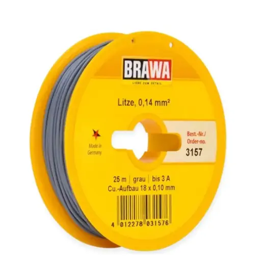 [BR3157] Bobine de fil gris 0.14 mm² - 25 mètres - Brawa 3157