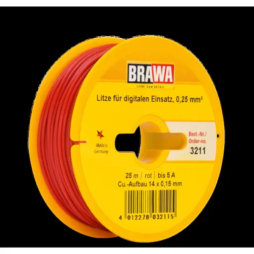 [BR3211] Câble électrique Rouge 0,25 mm² - 25 mètres de longueur - Brawa 3211