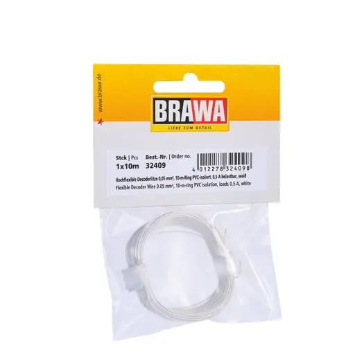 [BR32409] Bobine de fil de câblage Blanc - Brawa 32409 - 10 mètres - 0.05 mm² - HO / N