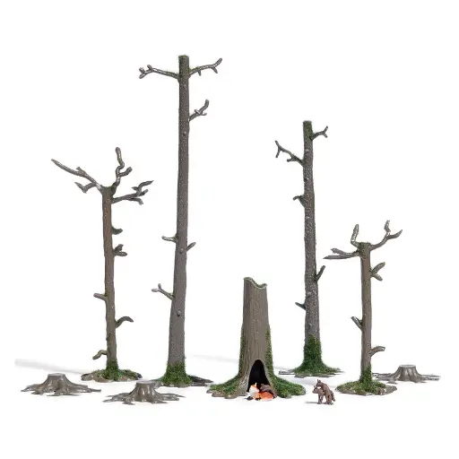 [BU7989] Tanière avec Renard & 3 jeunes, troncs d'arbres BUSCH 7989 HO