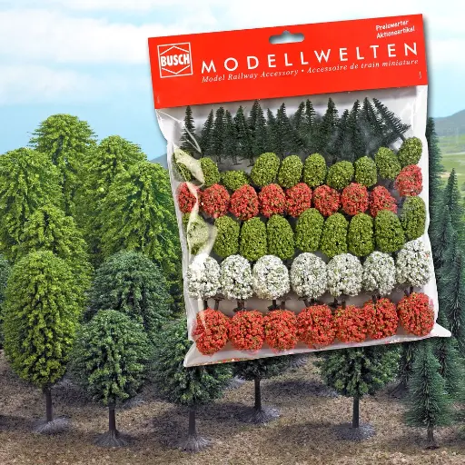[BU9769] 65 Arbres feuillus et sapins - Busch 9769 - N et TT - 30 à 50 mm de haut