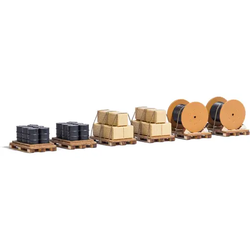 [BU10264] Lot de 6 Palettes et chargement en bois véritable - BU10264 - O 1/437ème