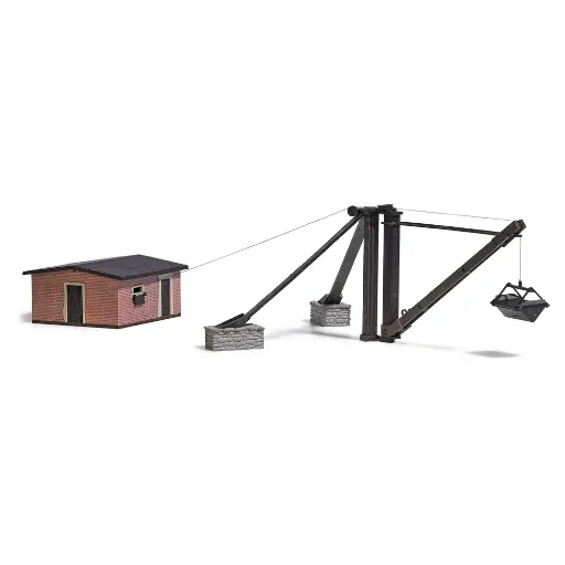 [BU1975] Treuil & Grue Pivotante avec bâtiment pour carrière BUSCH 1975 HO 1/87