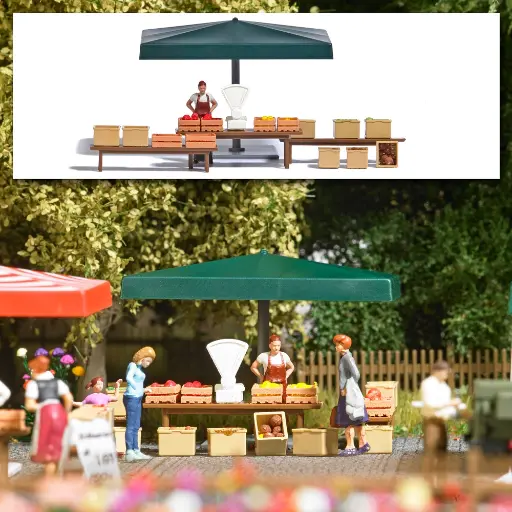 [BU7915] Scénette "Au marché avec étal de légumes" - Busch 7915 - HO 1/87