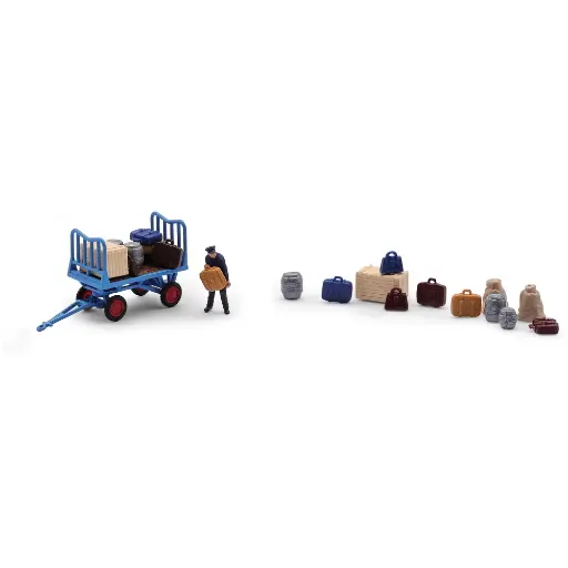 [BU79910] Chariot à plateforme avec bagages - Ensemble d'action scénette - Busch 79910 - HO 1/87