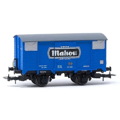[ELHE6055] Wagon couvert à 2 essieux PJ, "Mahou" - Électrotren HE6055 - HO 1/87 - RN - Ep III - 2R