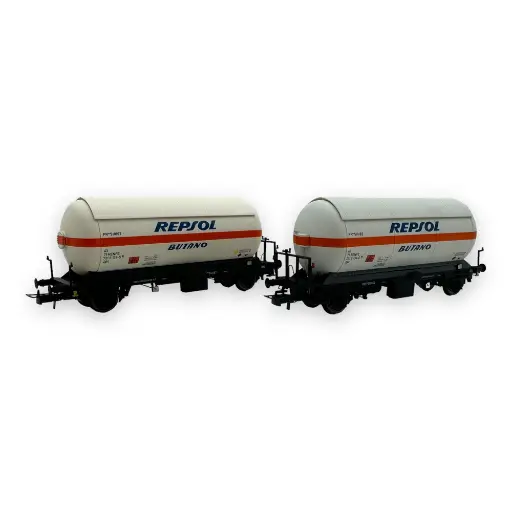[ELHE6066] Coffret de 2 wagons citernes à gaz à 2 essieux Zgkk avec toit ouvrant, "REPSOL Butano" - Électrotren HE6066 - HO 1/87 - RENFE - Ep IV - 2R