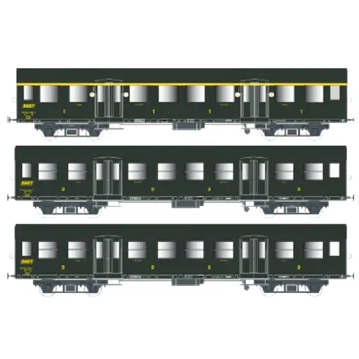 [EP41.33.06] Set de 3 Voitures Romilly - A10 1/2T+B9 1/2T+B9 1/2T - Vert - SNCF - EP. IV - EPM 41.33.06 - HO : 1/87