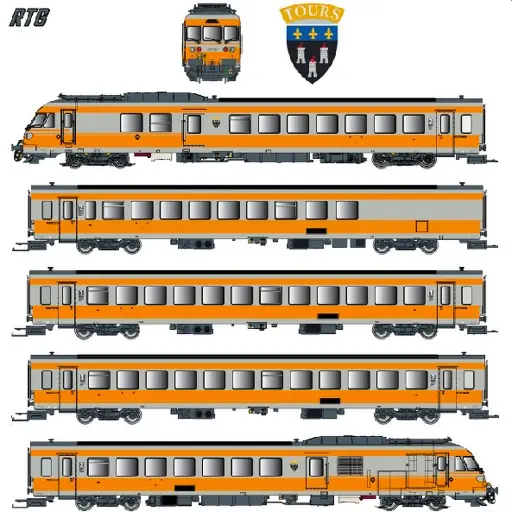 [EP221504] Rame RTG 5 éléments N°37 dépôt de Caen - EPM 221504 - HO 1/87 - SNCF - Ep V - Analogique - 2R