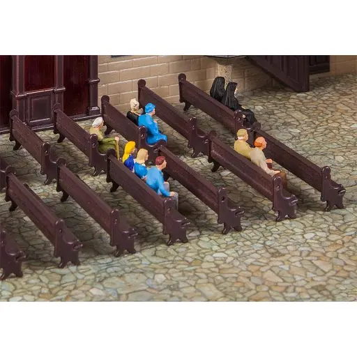 Lot de 7 bancs d'Église FALLER 180989 - HO 1/87