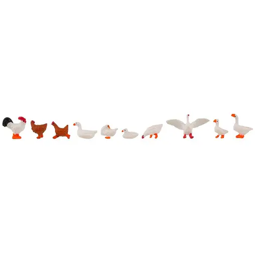 [FA151909] 10 animaux de la ferme (poulets, canards et oies) - Faller 151909 - HO 1/87
