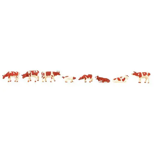 [FA155902] Set de 8 vaches blanches tachetées brunes Faller 155902 - N : 1/160