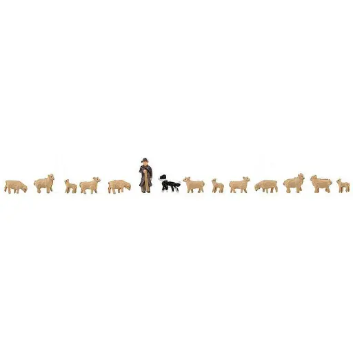 [FA155901] Set de 12 moutons avec bergers et son chien Faller 155901 - N : 1/160