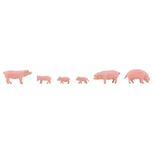 [FA151910] Ensemble de 3 porcs et 3 porcelets roses Faller 151910 - HO : 1/87