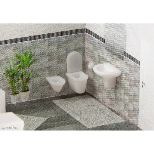 [FA180993] Set salle de bain en céramique grise Faller 180993 - HO : 1/87 - EP IV