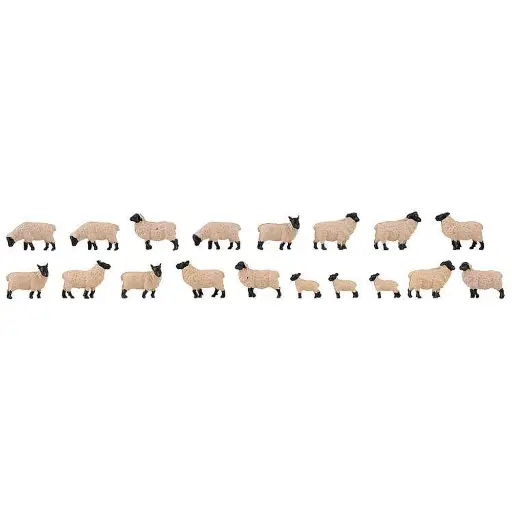 [FA151918] Lot de 18 animaux moutons à tête noire allemands Faller 151918 - HO : 1/87