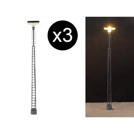 [FA180110] Set de 3 Lampadaires en treillis avec LED - HO 1/87 - Faller 180110