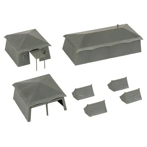 [FA144108] 7 tentes militaires vertes - Faller 144108 - HO 1/87 - Tailles et formes variées
