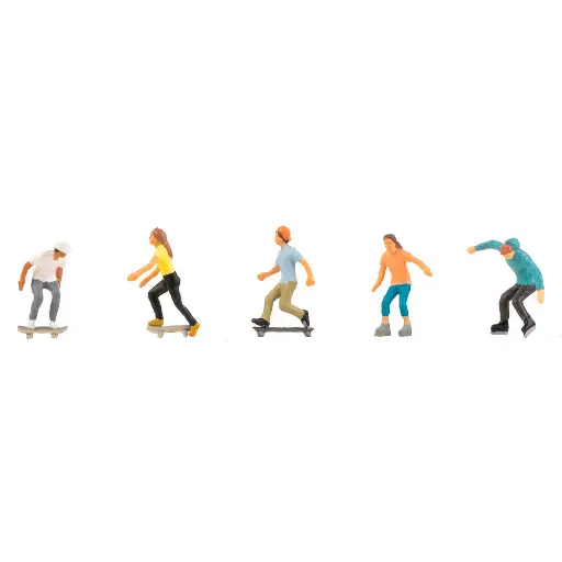 [FA151652] Lot de 5 personnages en skate et en patins Faller 151652 - HO : 1/87