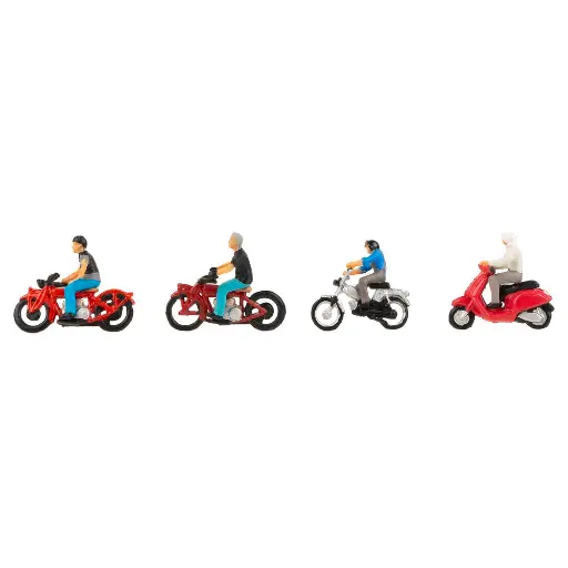 [FA151669] Set de 4 motocyclistes /personnages, motos et scooters FALLER 151669 - HO 1/87 -