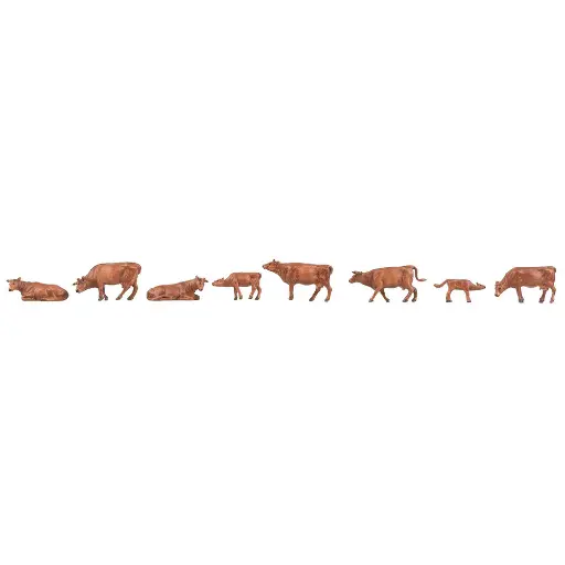 [FA151922] Lot de 8 animaux, vaches suisses brunes de l'Allgäu Faller 151922 - HO : 1/87