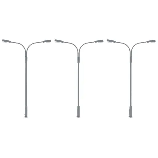 [FA180120] Lot de 3 lampadaires à deux bras avec LED - Faller 180120 - HO 1/87