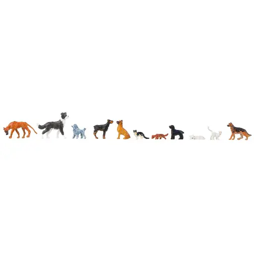 [FA151902] Lot de 11 Chiens et Chats - Faller 151902 - Echelle HO 1/87