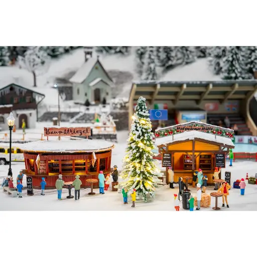 [FA134006] 2 Stands de marché de Noël avec sapin de Noël illuminé - FALLER 134006 - HO 1/87