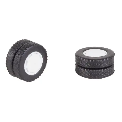 [FA163104] Lot de 2 roues jumelées complètes pour bus Car System – Pneus + jantes - FALLER 163104 - HO 1/87