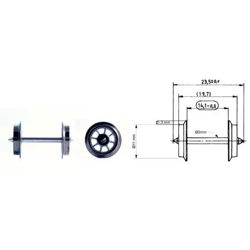 [FL6562] Essieu de rechange non isolé (AC) pour roues à rayons, longueur de l'axe 23,5 mm