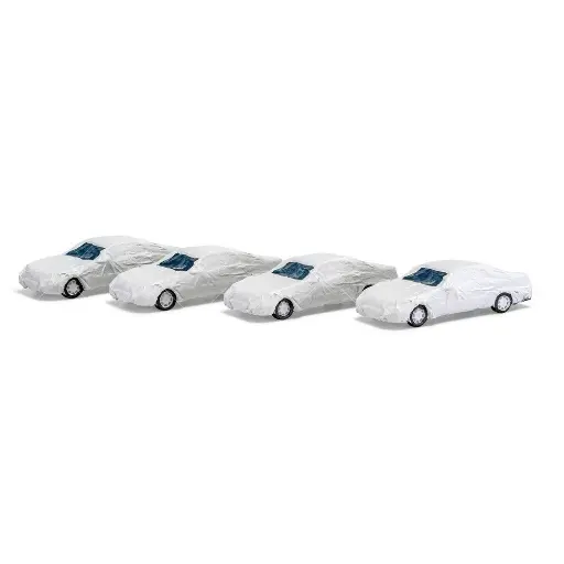 [HC2100] Lot de 4 voitures haut de gamme sous bâche blanche HEIKO Modell HC2100 - HO 1/87