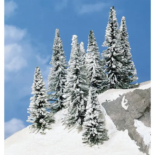 [HE2161] 8 Sapins enneigés - Blanc - HEKI 2161 - Échelle HO / TT / N - 70 à 120 mm