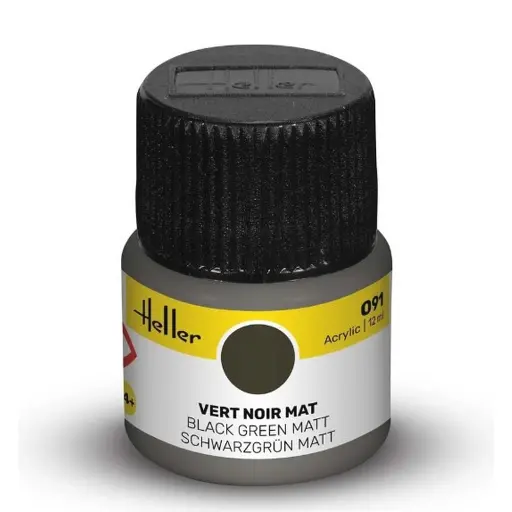 [HE9091] Peinture Acrylique 091 - Vert Noir Mat - Heller 9091 - 12ML