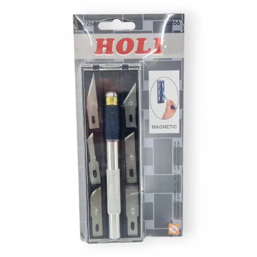[HO266] Cutter en aluminium avec poignée anti-dérapante et un assortiment de 6 lames - HOLI 266