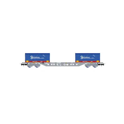 [HJ6303] Wagon porte-conteneurs type Novatrans Sgss avec conteneurs "Spedirail" - JOUEF HJ6303 - SNCF - HO 1/87 - EP. V - 2R