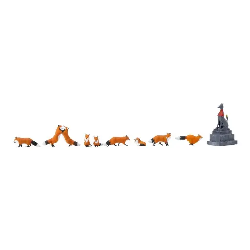[KAK06601] Lot de 9 Figurines "Renards et une Statue" - HOBBY 66 / Kato KAK06601 - HO : 1/87