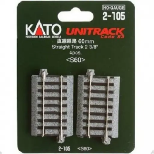 [KA2-105] 4 rails droits - 60mm - Kato 2-105 - HO 1/87