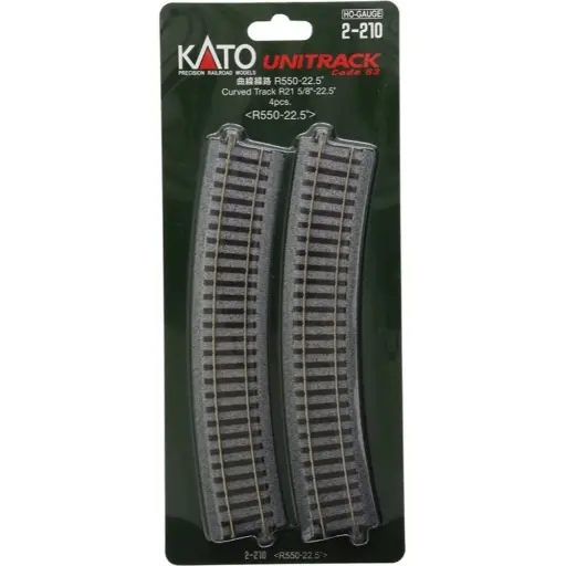 [KAK2-210] 4 rails courbes - rayon de 550 mm - 22,5 degrés - Kato 2-210 - HO 1/87