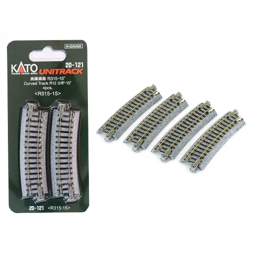[KA20-121] 4 rails courbes R315mm 15° pour voie Unitrack - Kato 20-121 - N 1/160