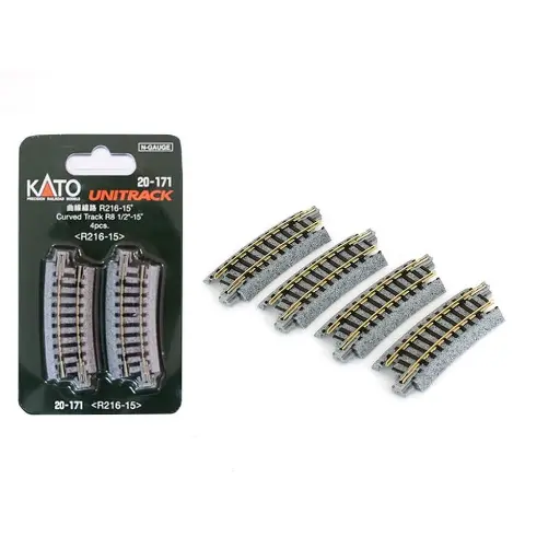 [KA20-171] 4 rails courbes R218mm 15° Unitrack - Kato 20-171 - N 1/160