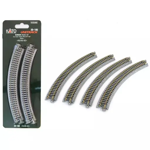 [KA20-100] 4 rails courbes 249mm R249 45° pour voie Unitrack - Kato 20-100 - N 1/160