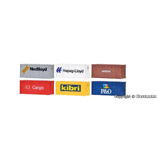 [KI10924] Lot de 6 conteneur 20 pieds - Kibri 10924 - HO 1/87