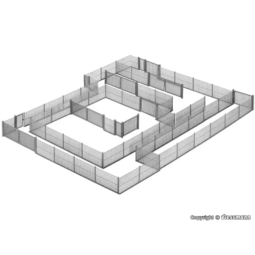 [KI38605] Clôture Métallique Grise + Portails et Portillons - KIBRI 38605 - HO : 1/87
