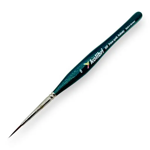 [KO0555-0] Pinceau N°0 en poil synthétique de martre Kolinsky, manche en métal bleu - Kolibri 0555/0